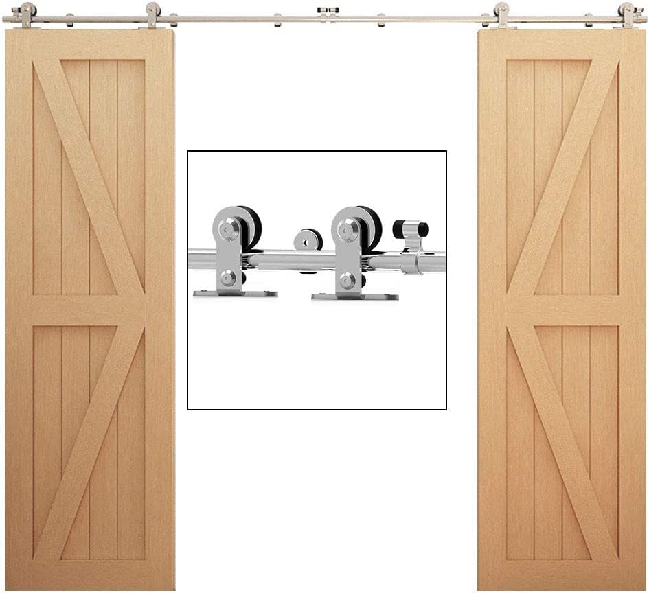 WOLFBIRD Sliding Barn Door Hardware Kit 6.6ft for Double Wood Door Stainless Steel Sliding Door Track-T Style