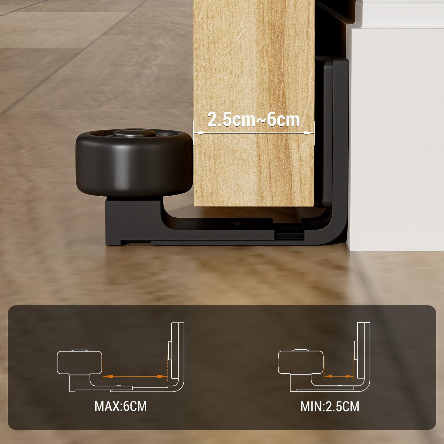 Wolfbird Einstellbar Bodenführung Wand/Tür Unterseite Schiebetür Bodenführung Klassisches Doppelrad Black Style