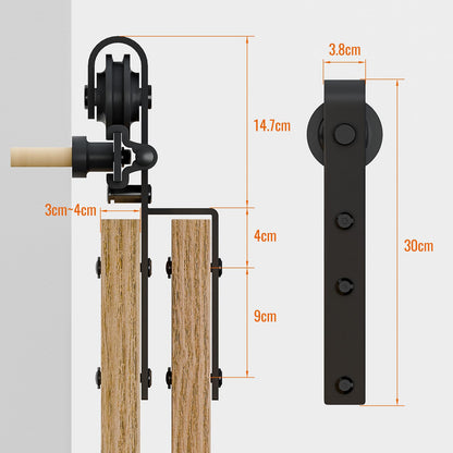 183CM/6FT Bypass Schiebetürbeschlag Doppeltür Schiebetüren Schiebetürsystem Komplettset Laufschiene Rollen Set Schwarz für 2 Holztür 85cm Breit, J-Form