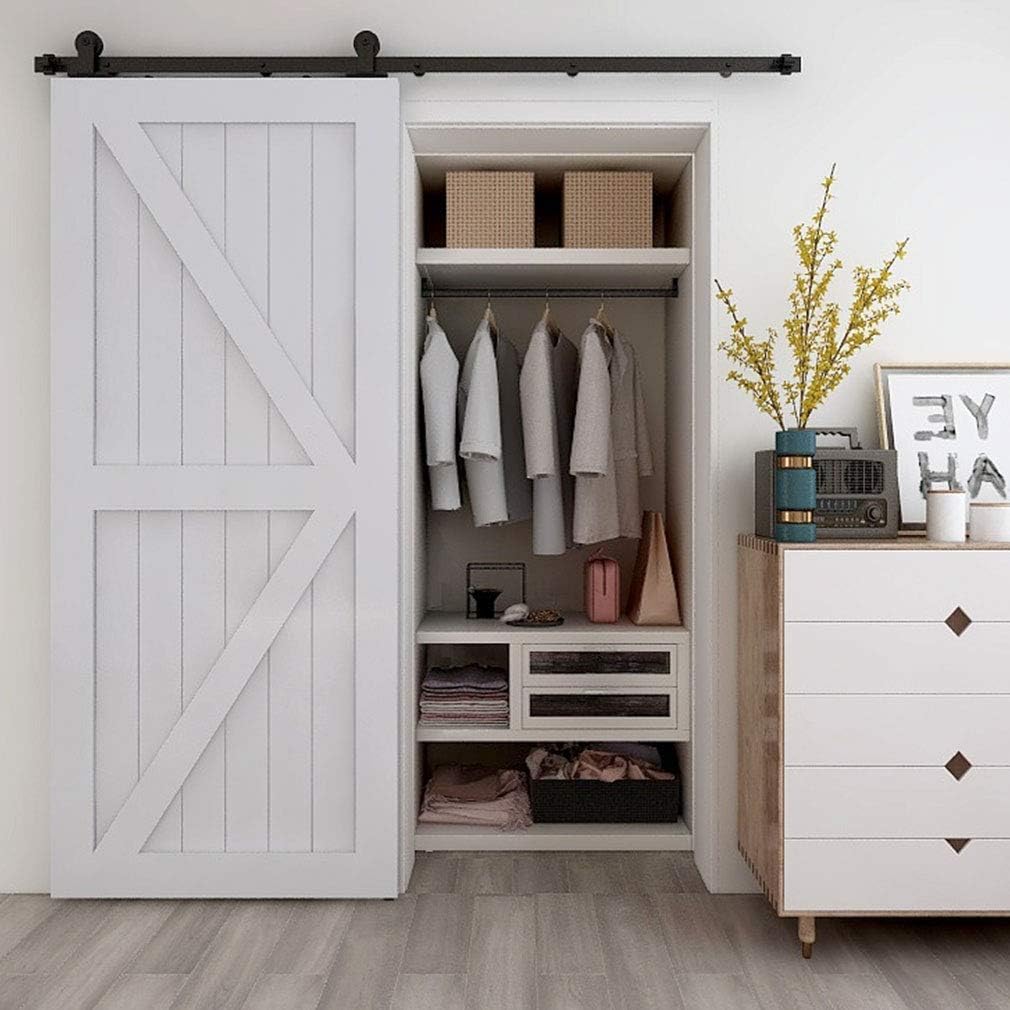 WOLFBIRD 167cm/5.5ft Sliding Door Hardware Kit, Accessories for Sliding Doors, The Barn Door Rail Kit Fits A Wooden Door, Style 4