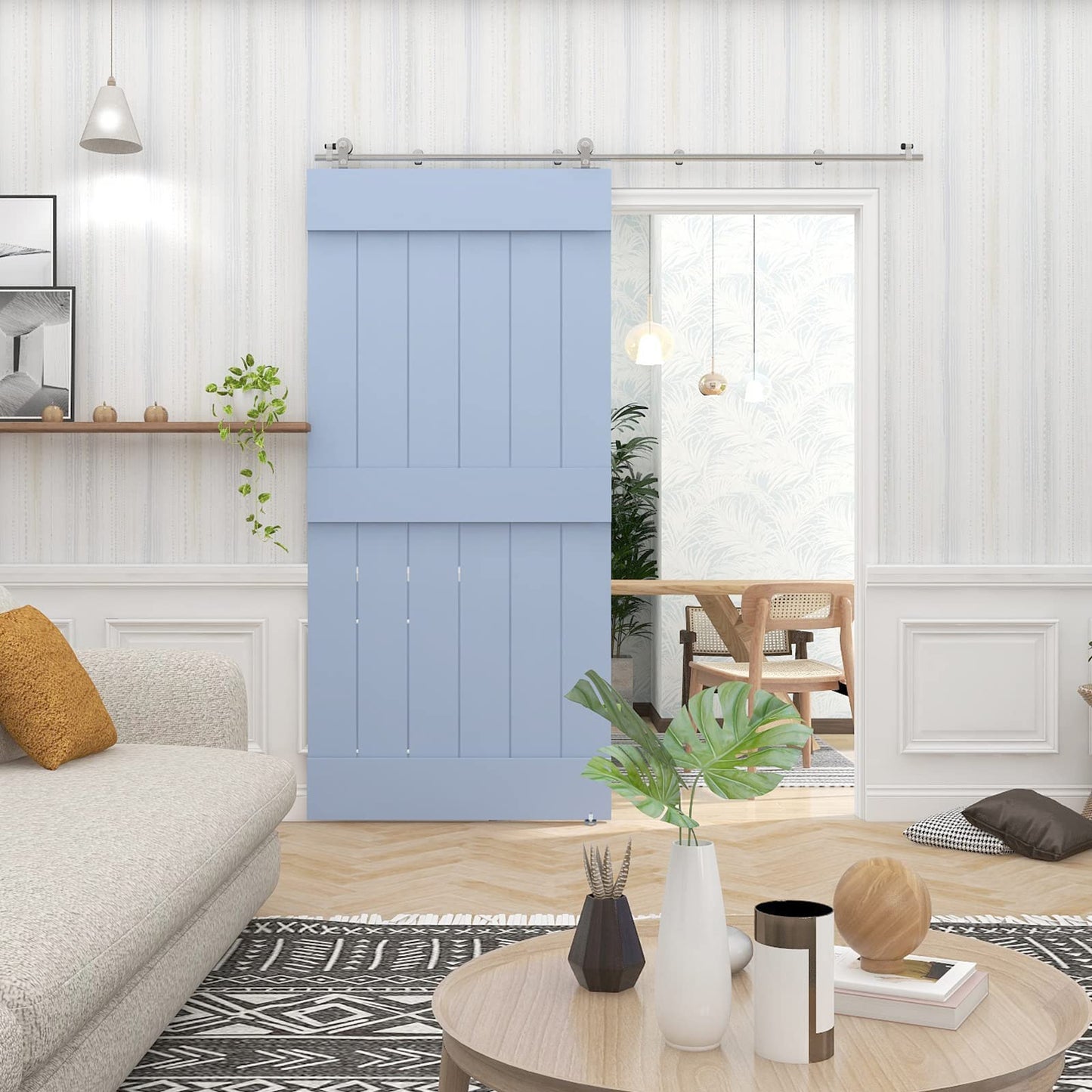 WOLFBIRD Stainless Steel Sliding Barn Door Hardware Kit 5FT/152CM for Single Wood Door Heavy Duty Sliding Door Track - T Shape Hanger