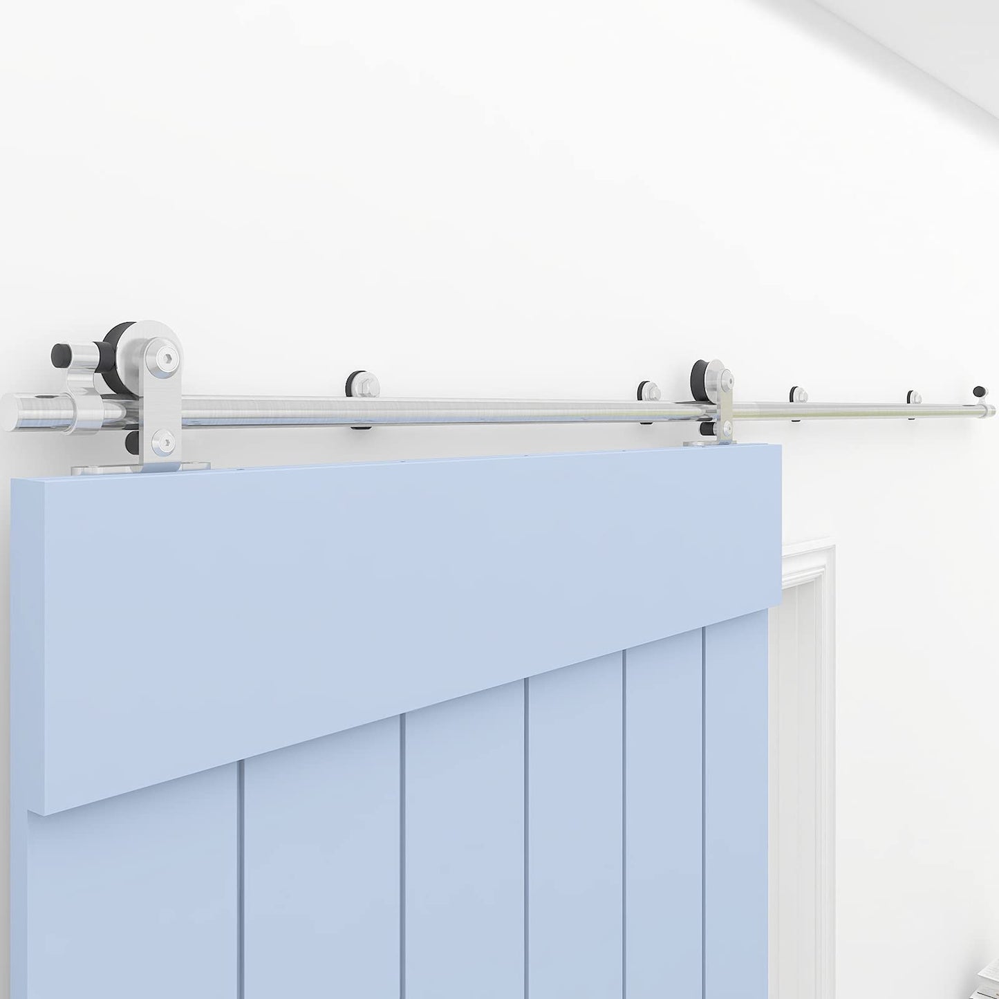 WOLFBIRD Stainless Steel Sliding Barn Door Hardware Kit 5FT/152CM for Single Wood Door Heavy Duty Sliding Door Track - T Shape Hanger