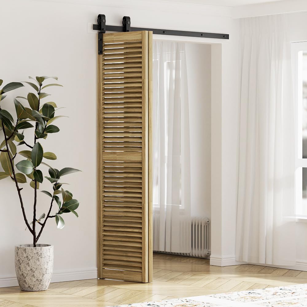 WOLFBIRD 120CM/4FT Bi-Folding Sliding Barn Door Hardware Kit, Heavy Duty Sturdy Barn Door Track Set, Smoothly and Quietly, Fits 2 Doors (No Door)