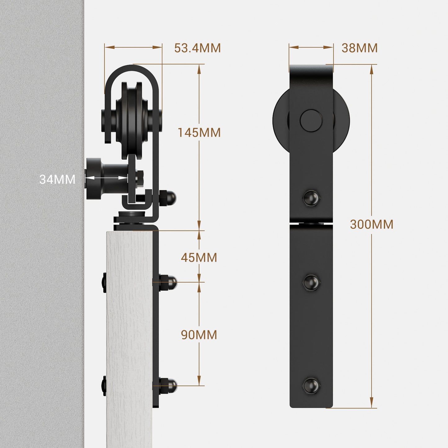 WOLFBIRD Bifold Schiebetürbeschlag Schiebetürsystem Schiebetür Komplettset 76.4CM Türplatten Breit (für 71CM Türöffnung Breit)
