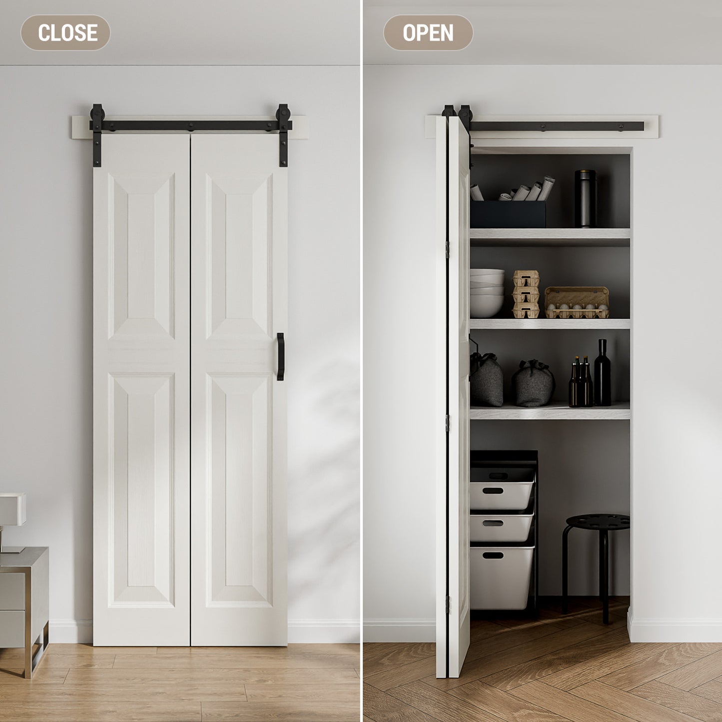 WOLFBIRD Bifold Schiebetürbeschlag Schiebetürsystem Schiebetür Komplettset 81.2CM Türplatten Breit (für 76CM Türöffnung Breit)