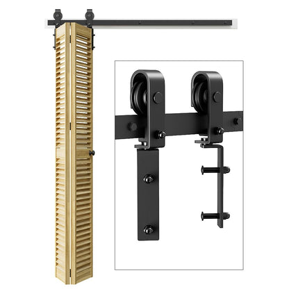 WOLFBIRD 120CM/4FT Bi-Folding Sliding Barn Door Hardware Kit, Heavy Duty Sturdy Barn Door Track Set, Smoothly and Quietly, Fits 2 Doors (No Door)