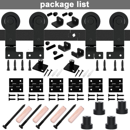 WOLFBIRD 150CM/5FT Bi-Folding Sliding Barn Door Hardware,Quietly Simple and Easy to Install for 4 Doors Hardware Kit, Applicable to Door Openings 120-130CM [T Style No Door ]