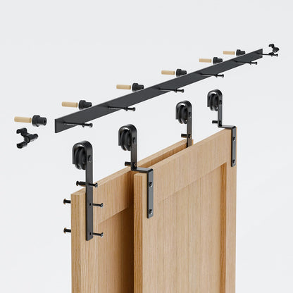 274CM/9FT Bypass Schiebetürbeschlag Doppeltür Schiebetüren Schiebetürsystem Komplettset Laufschiene Rollen Set Schwarz für 2 Holztür 130cm Breit, J-Form