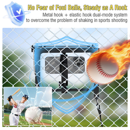 Telefon Zaun Halterung mit verstellbarem Schatten, Zaun Halterung mit Power Bank Clip für iPhone, Samsung, GoPro, Mevo Start und andere Action Kameras, Game Changer Montage Kit für Baseball, Tennis