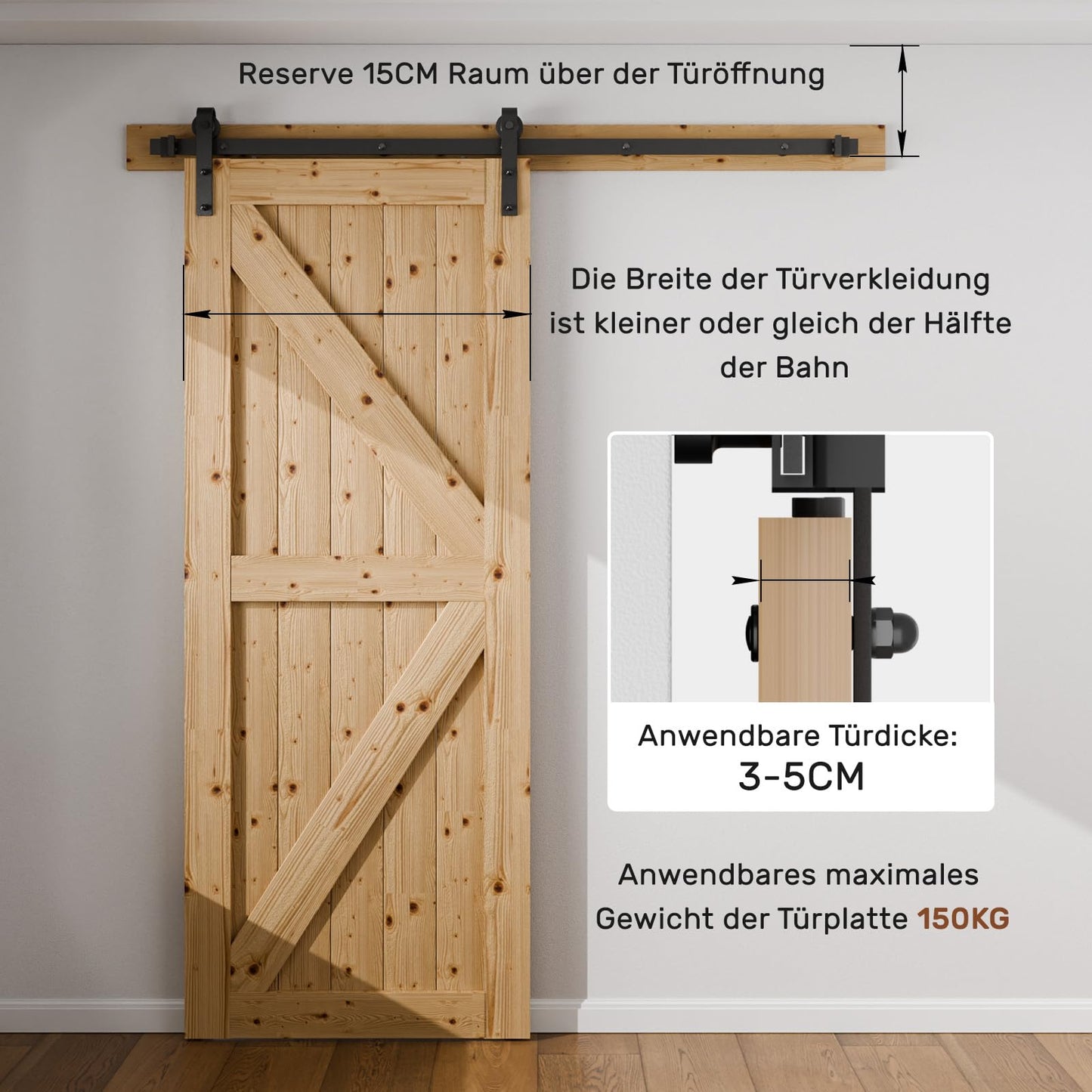 Wolfbird 6 ft Sliding Door Fitting Set - Black - Carbon Steel - Rustic Style