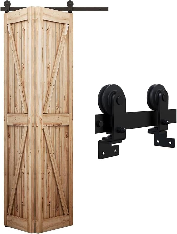 WOLFBIRD 3.5 ft/107 cm bi-folding sliding door fitting for one-sided fitting system, folding door kit, suitable for door openings from 80-100 cm (without door panels)