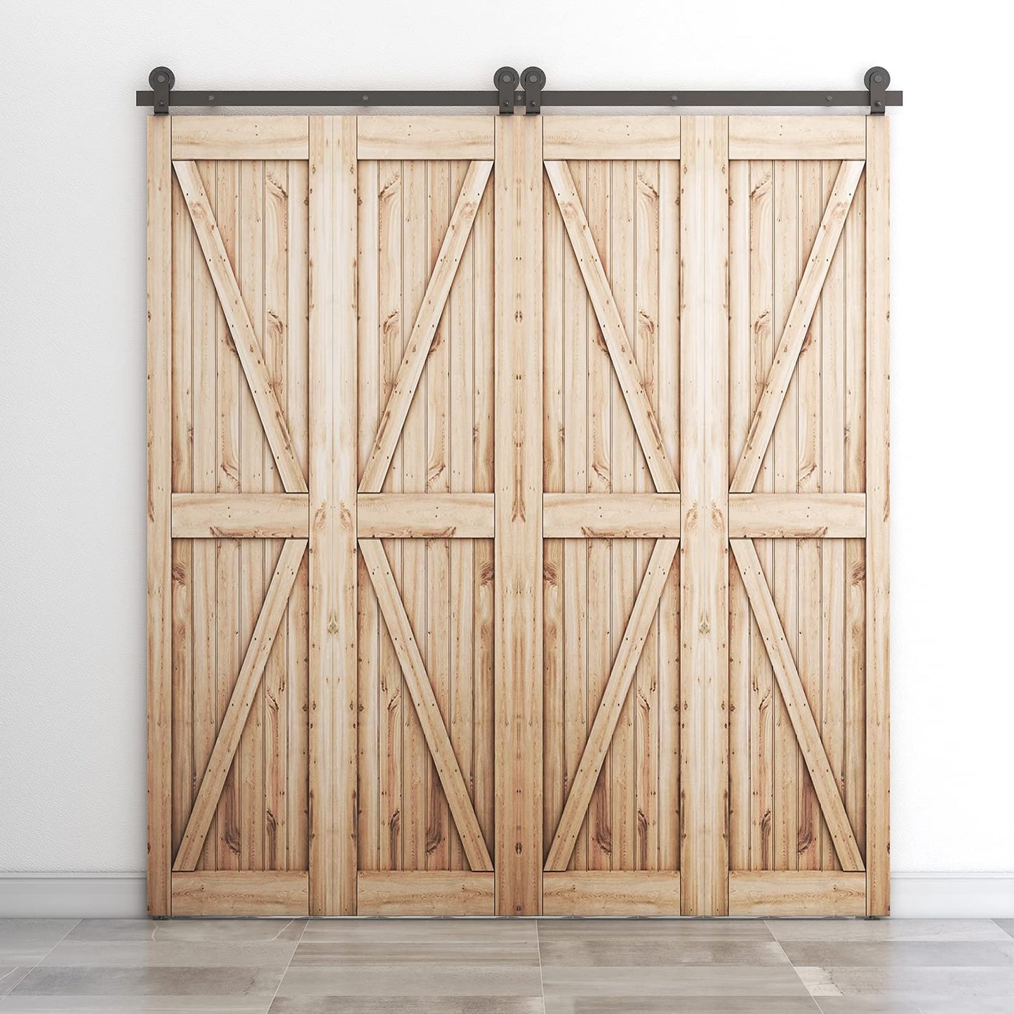WOLFBIRD 150CM/5FT Bi-Folding Sliding Barn Door Hardware,Quietly Simple and Easy to Install for 4 Doors Hardware Kit, Applicable to Door Openings 120-130CM [T Style No Door ]