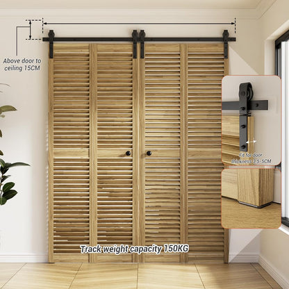 WOLFBIRD 183CM /6FT Bi-Folding Sliding Barn Door Hardware Kit, Heavy Duty Sturdy Barn Door Track Set, Smoothly and Quietly, Fits 4 Doors (No Door)