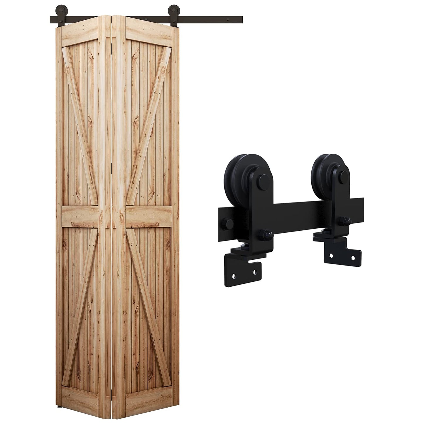 WOLFBIRD 150CM/5FT Bi-Folding Sliding Barn Door Hardware Kit, Heavy Duty Sturdy Barn Door Track Set, Smoothly and Quietly, for 2 Doors [Hardware Kit Only, No Door ]