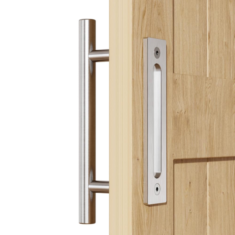 WOLFBIRD 24cm Sliding Barn Door Handle Double Sided No Need Grooving Door Handle Double Sided Stainless Steel Swing Doors Handle