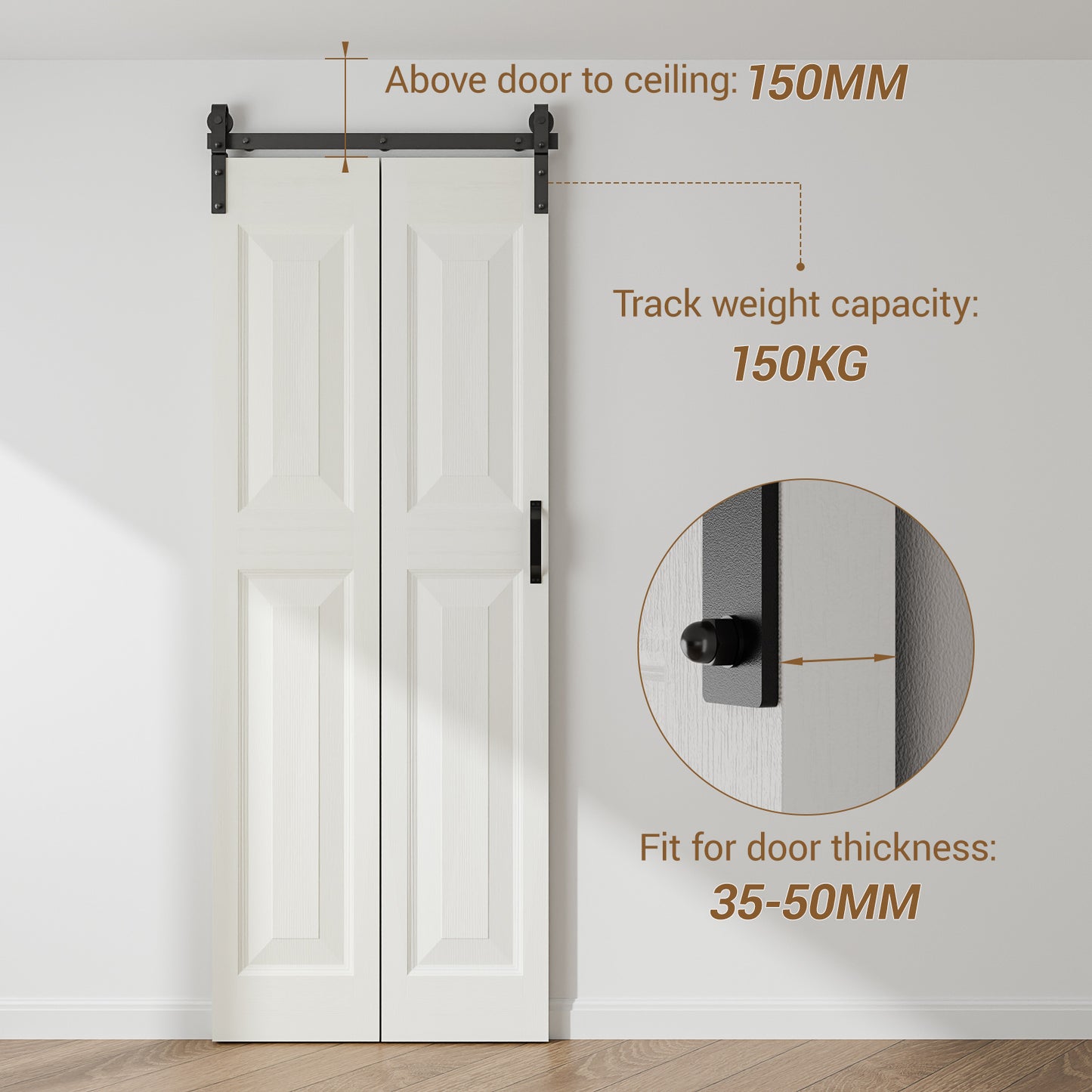 WOLFBIRD Bifold Schiebetürbeschlag Schiebetürsystem Schiebetür Komplettset 76.4CM Türplatten Breit (für 71CM Türöffnung Breit)