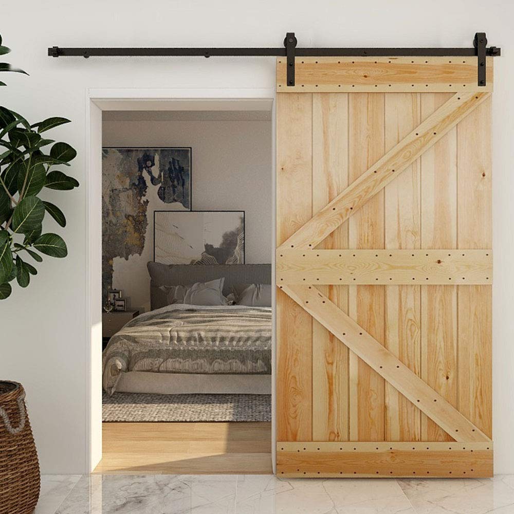Sliding Barn Door Kit 5FT/152CM Black Heavy Duty Barn Door Sliding Hardware Track Kit for Single Wood Door 76CM Wide