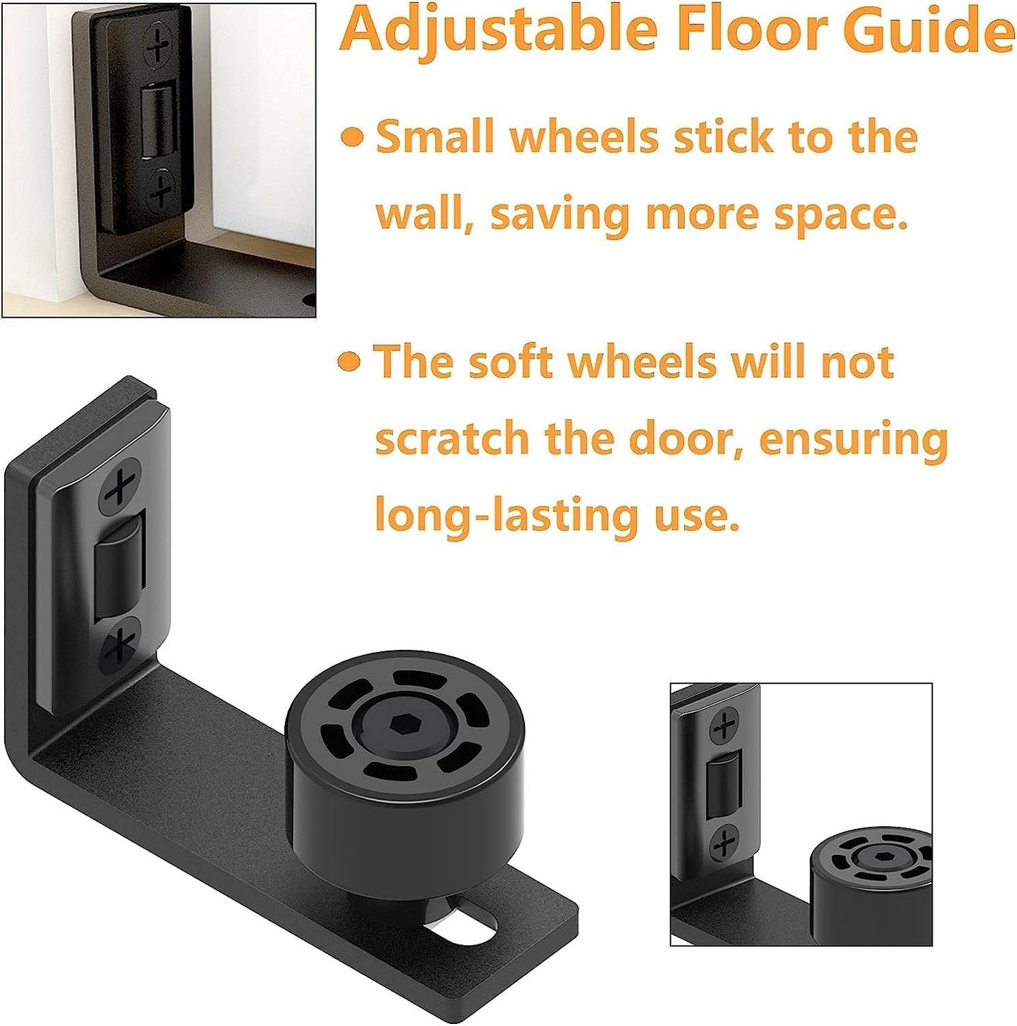 Wolfbird Floor Guide 2 Doors Adjustable Sliding Barn Door Bottom Roller Guide Wall Mount Hardware Black