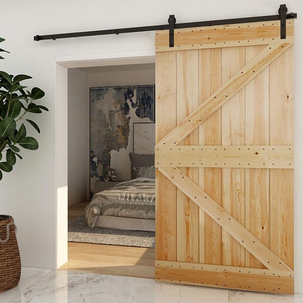 Sliding Barn Door Kit 5FT/152CM Black Heavy Duty Barn Door Sliding Hardware Track Kit for Single Wood Door 76CM Wide