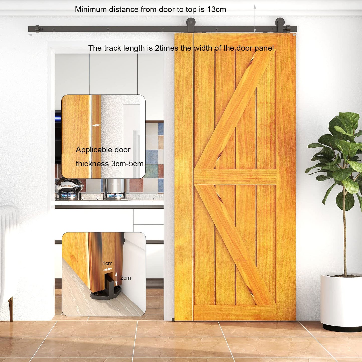 WOLFBIRD Sliding Barn Door Kit, 4FT/120CM Heavy Duty Closet Barn Track, Hardware Kit for Single Wood Doors, T Shape Hanger for Single Wooden Gate Interior