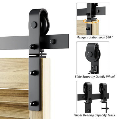 WOLFBIRD 150CM/5FT Bi-Folding Sliding Barn Door Hardware Kit, Heavy Duty Sturdy Barn Door Track Set, Smoothly and Quietly, Fits 2 Doors (No Door)