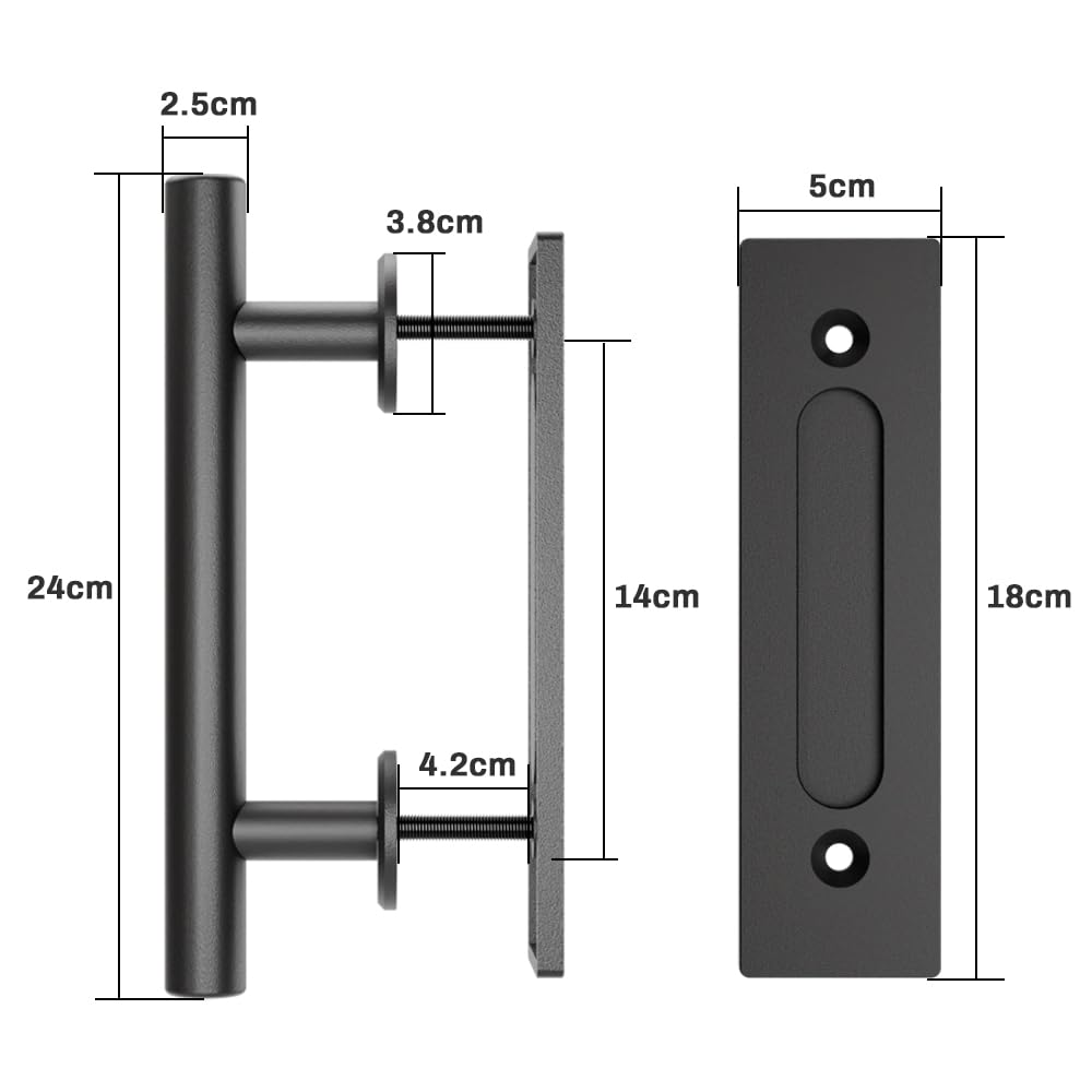 WOLFBIRD DH006 24 cm Black Sliding Door Handle, Carbon Steel, Retro Style, Matte Finish, 350g, 35-45mm Door Panels