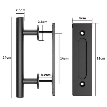 WOLFBIRD DH006 24 cm Black Sliding Door Handle, Carbon Steel, Retro Style, Matte Finish, 350g, 35-45mm Door Panels
