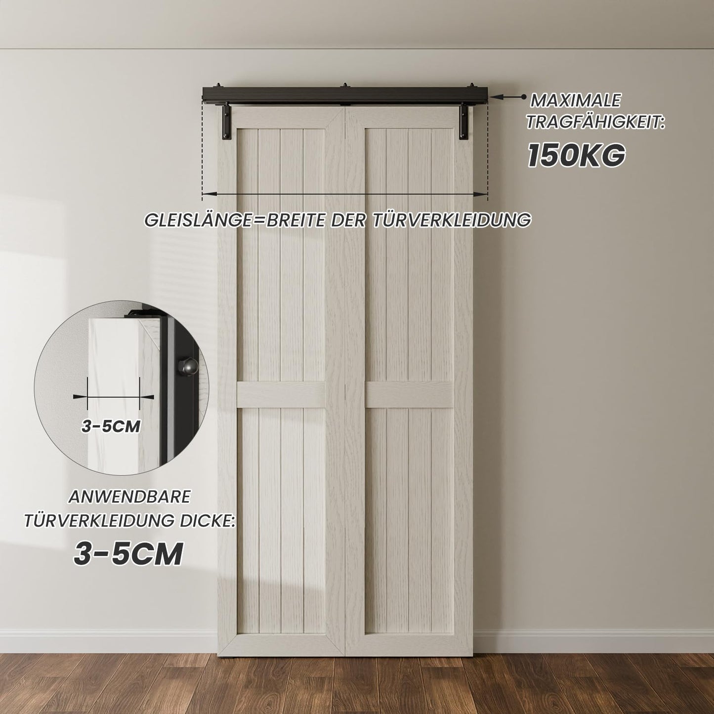 WOLFBIRD 0.9 m / 3 ft Bifold Sliding Door Fitting for One-Sided Fitting System, Box Track Suitable for 2 Doors with a Total Width of 92 cm (Without Door Panels)