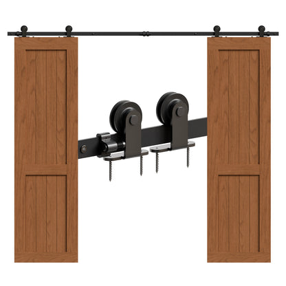 WOLFBIRD Sliding Barn Door Kit Double Door Track System Basic Black Closet Hardware 10FT/304CM Heavy Duty T Roller
