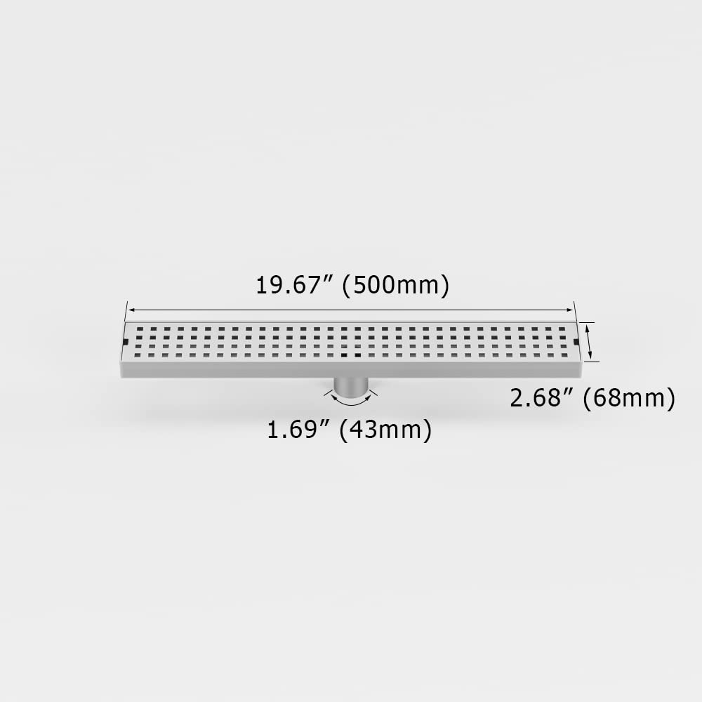 WOLFBIRD 50CM Duschrinne Edelstahl Ablaufrinne Bodenablauf,Selbstreinigender Siphon mit Geruchsstop, Haarsieb - Randablauf