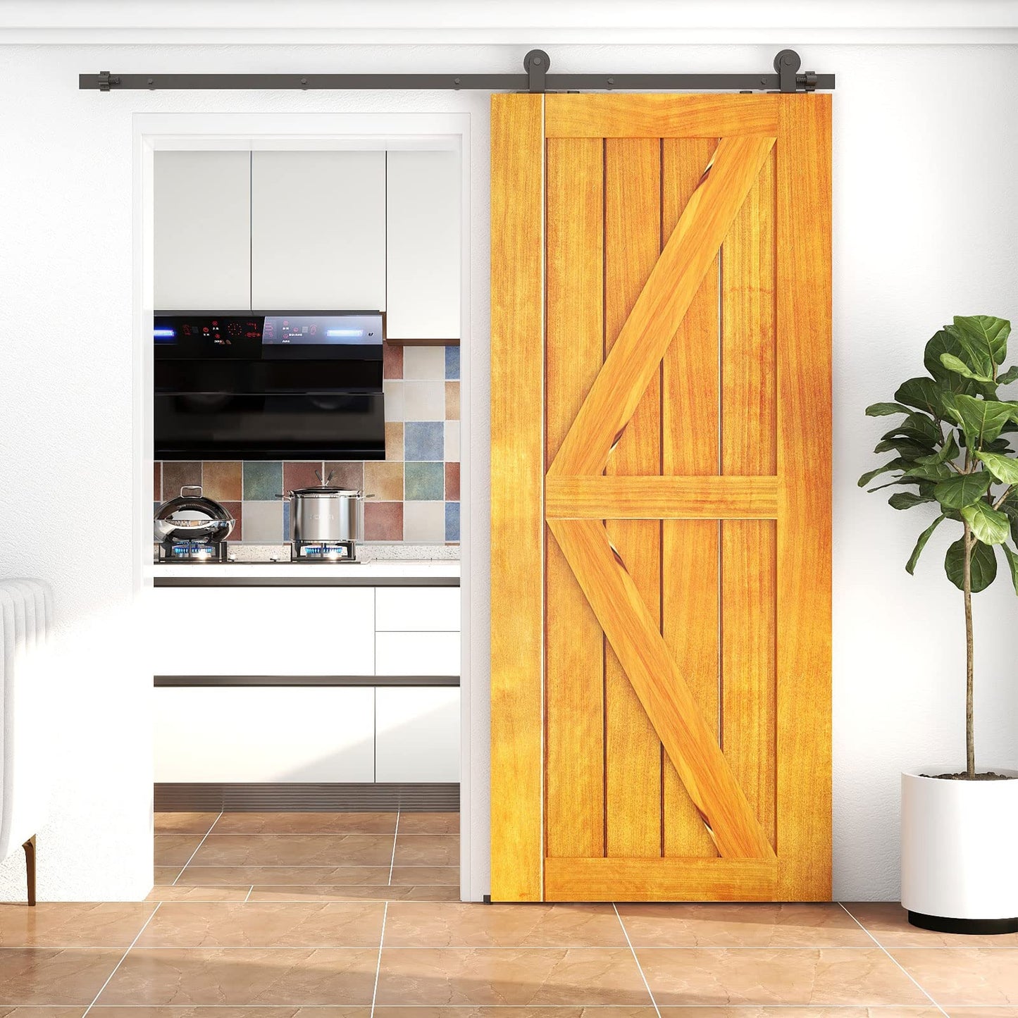 WOLFBIRD Sliding Barn Door Kit, 5FT/152CM Heavy Duty Closet Barn Track, Hardware Kit for Single Wood Doors, T Shape Hanger for Single Wooden Gate Interior