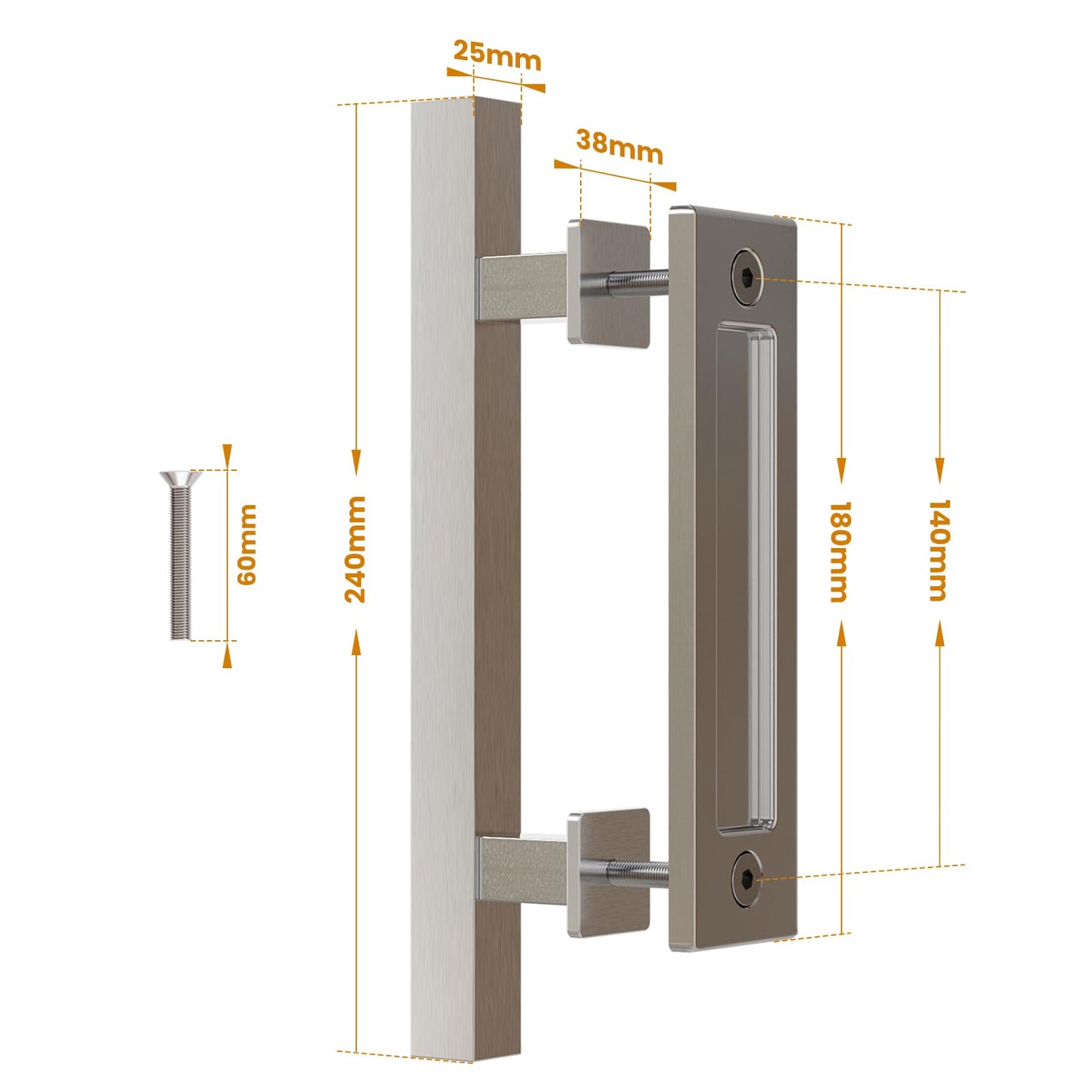 WOLFBIRD 24CM Scheunentorgriff Schiebetür zieht-Griff Rostfreier Stahl Doppelseitige Eingebettet Silber