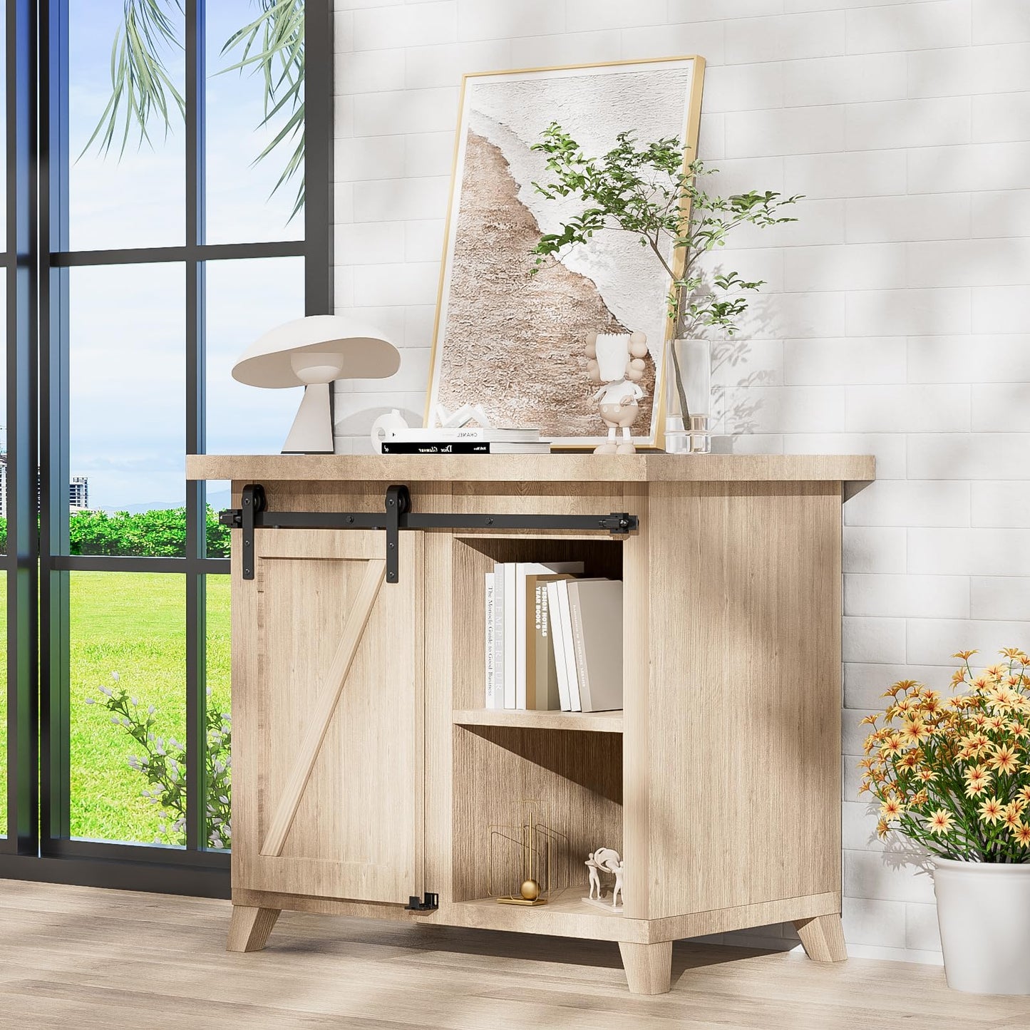 WOLFBIRD 91CM/3FT Cabinet Mini Sliding Barn Door Hardware Kit, Single Barn Door Track Set, Apply for Storage Window TV Stand Closet, J Shape(No Cabinet)