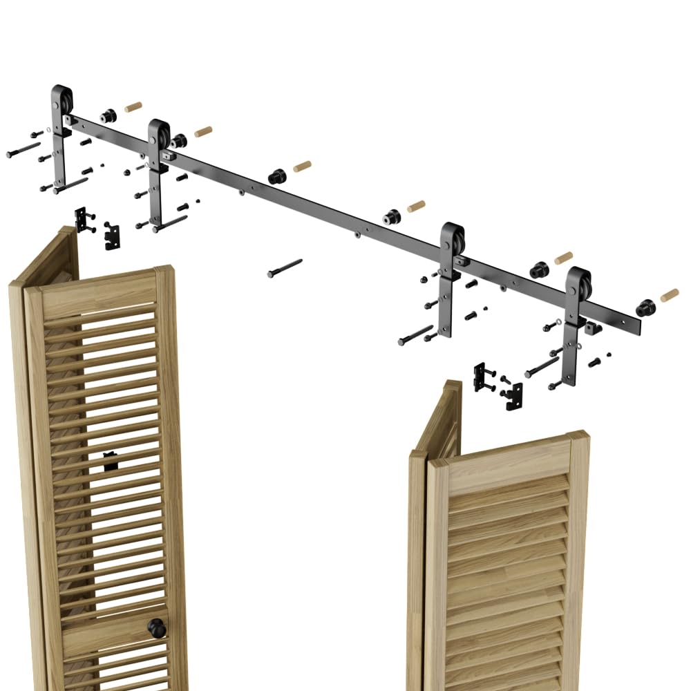 WOLFBIRD 183CM /6FT Bi-Folding Sliding Barn Door Hardware Kit, Heavy Duty Sturdy Barn Door Track Set, Smoothly and Quietly, Fits 4 Doors (No Door)