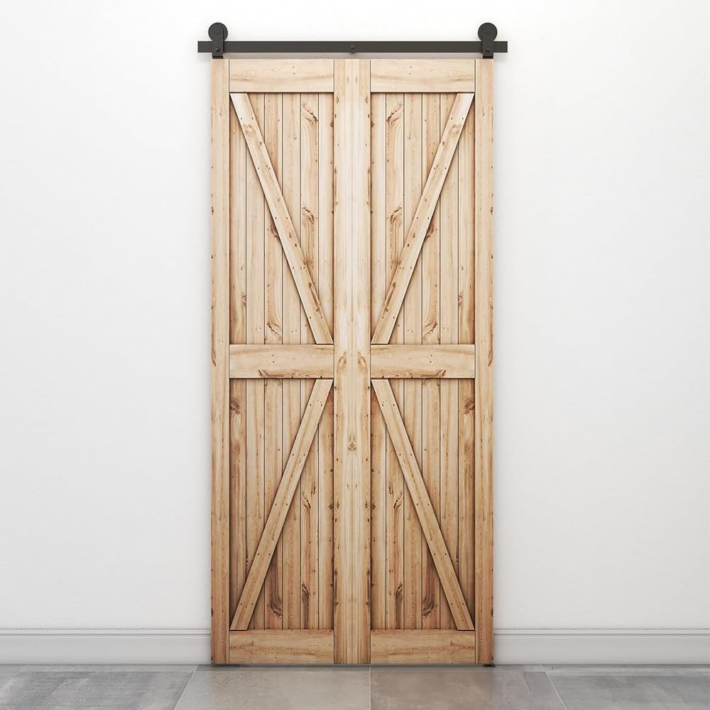 WOLFBIRD 76CM/2.5FT Bi-Folding Sliding Barn Door Hardware,Quietly Simple and Easy to Install for 2 Doors Hardware Kit, Applicable to Door Openings 45-55CM [T Style No Door ]