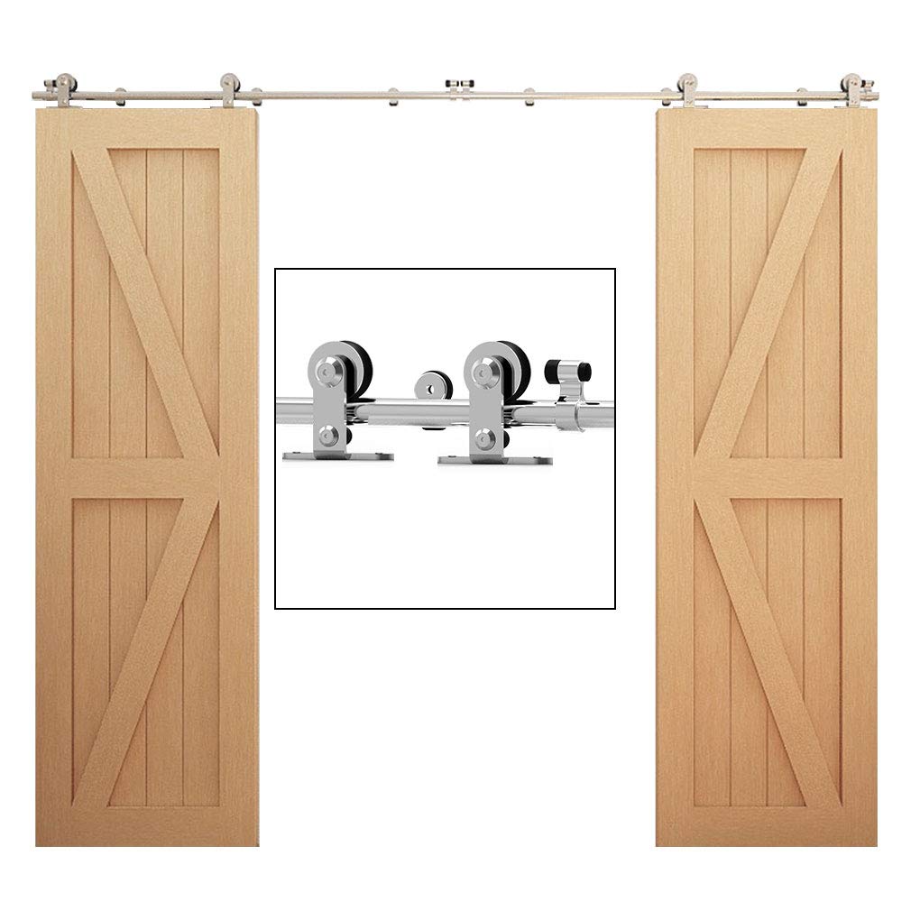 WOLFBIRD Sliding Barn Door Hardware Kit 9FT for Double Wood Door Stainless Steel Sliding Door Track WOLFBIRD - T Style