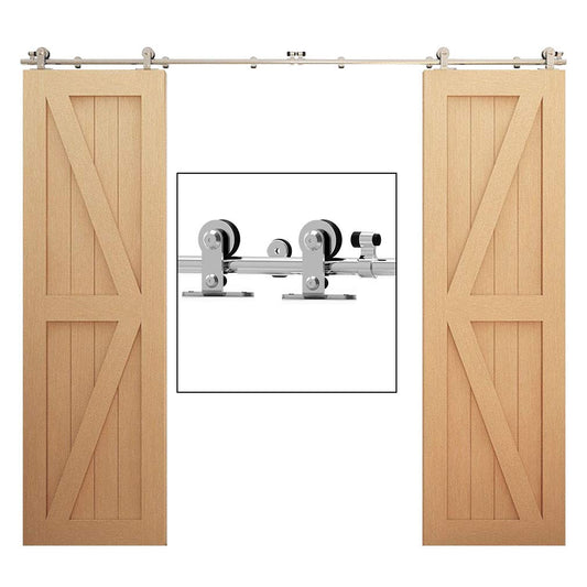 WOLFBIRD Sliding Barn Door Hardware Kit 9FT for Double Wood Door Stainless Steel Sliding Door Track WOLFBIRD - T Style