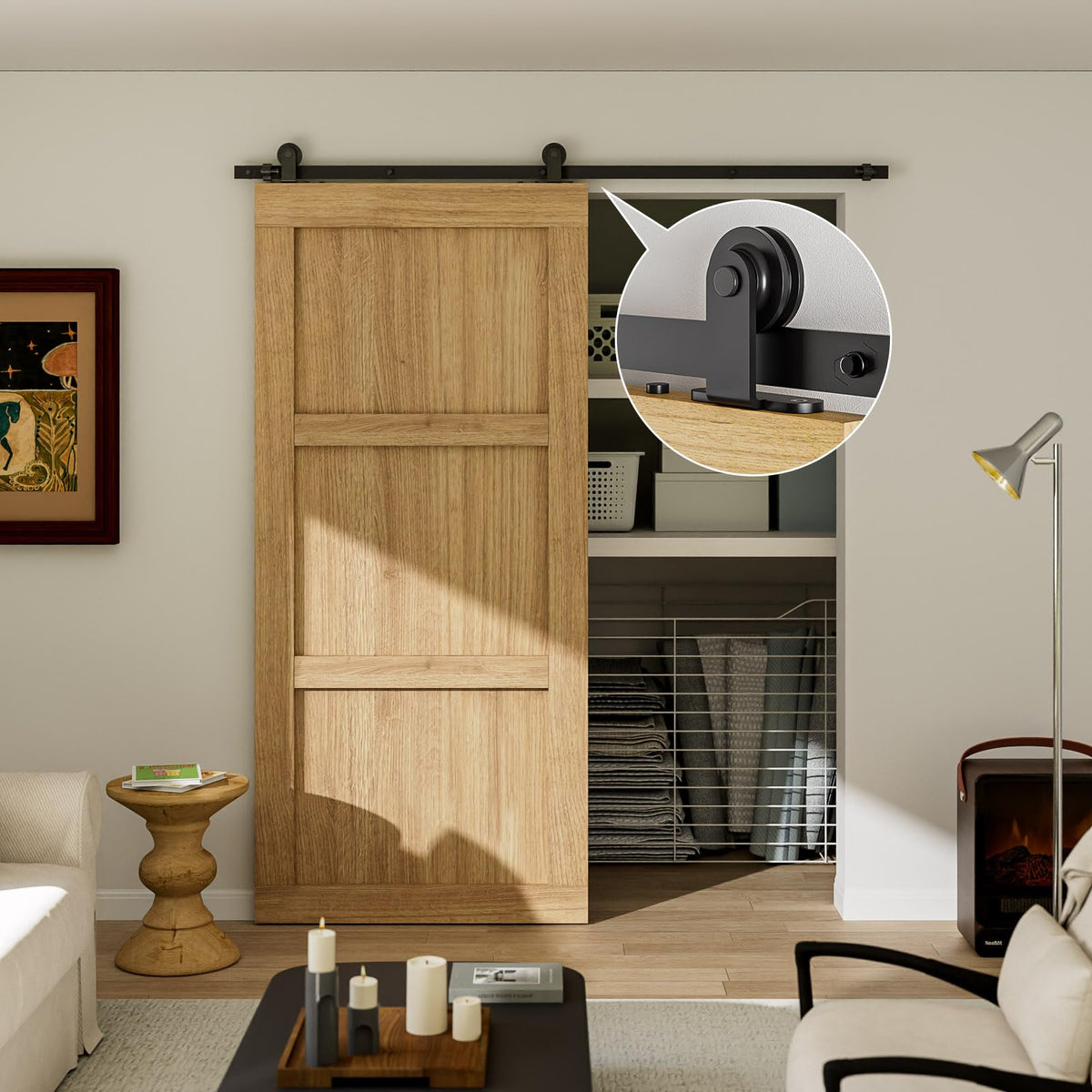 WOLFBIRD Sliding Barn Door Kit, 4FT/120CM Hardware Kit, for Single Wooden Doors, T-Shaped Hanger for Interior Door