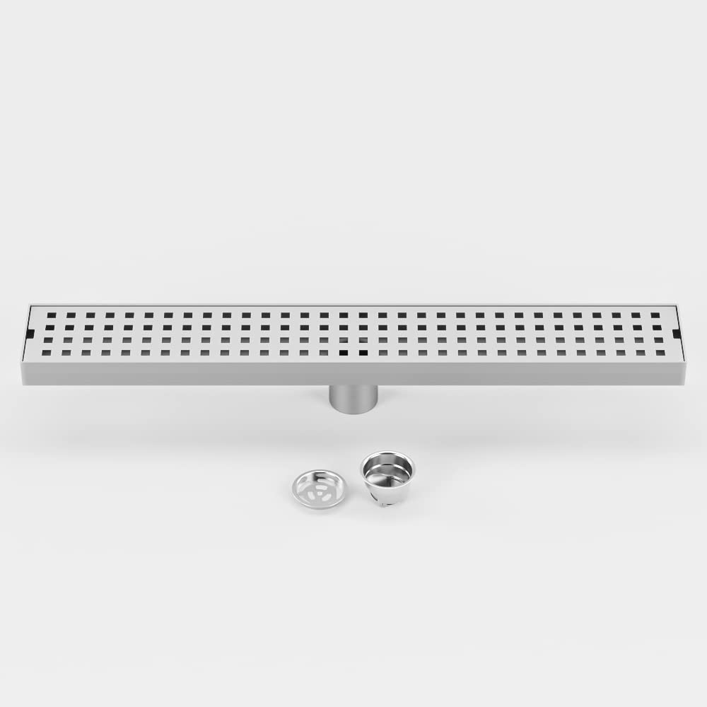 WOLFBIRD 50CM Duschrinne Edelstahl Ablaufrinne Bodenablauf,Selbstreinigender Siphon mit Geruchsstop, Haarsieb - Randablauf