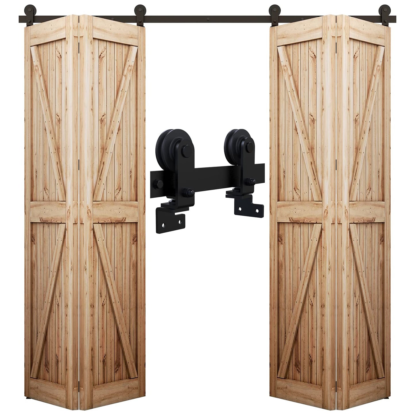 WOLFBIRD 150CM/5FT Bi-Folding Sliding Barn Door Hardware,Quietly Simple and Easy to Install for 4 Doors Hardware Kit, Applicable to Door Openings 120-130CM [T Style No Door ]