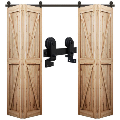 WOLFBIRD 150CM/5FT Bi-Folding Sliding Barn Door Hardware,Quietly Simple and Easy to Install for 4 Doors Hardware Kit, Applicable to Door Openings 120-130CM [T Style No Door ]