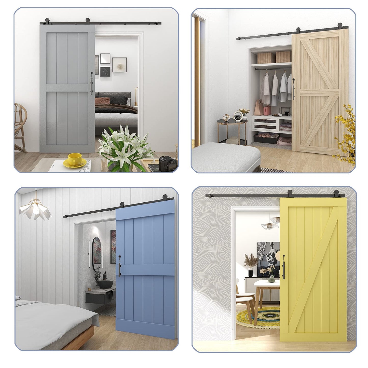 WOLFBIRD 6.6FT/200cm Stainless Steel Sliding Barn Door Kit, for Single Panel Wooden Barn Door Hardware Accessories, Hangers Basic Style T