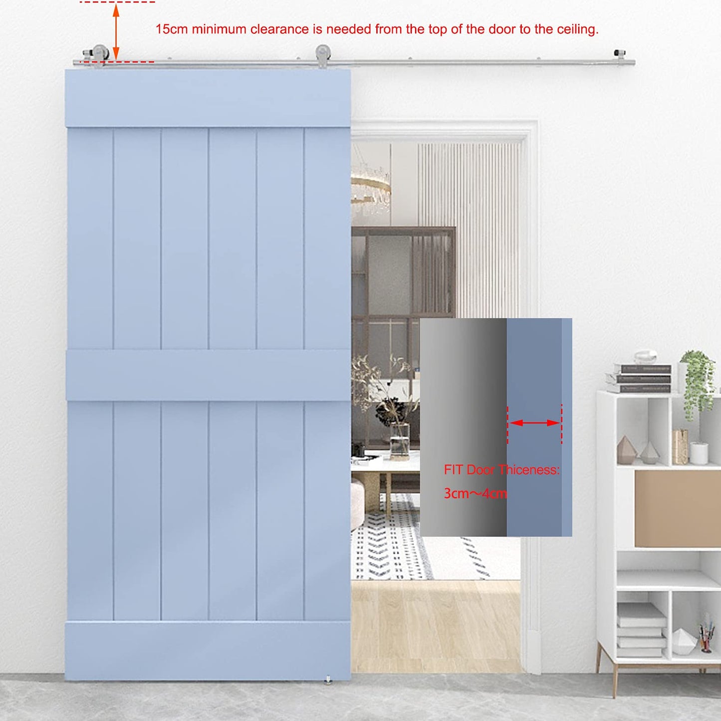 WOLFBIRD Stainless Steel Sliding Barn Door Hardware Kit 5.5FT/167CM for Single Wood Door Heavy Duty Sliding Door Track - T Shape Hanger