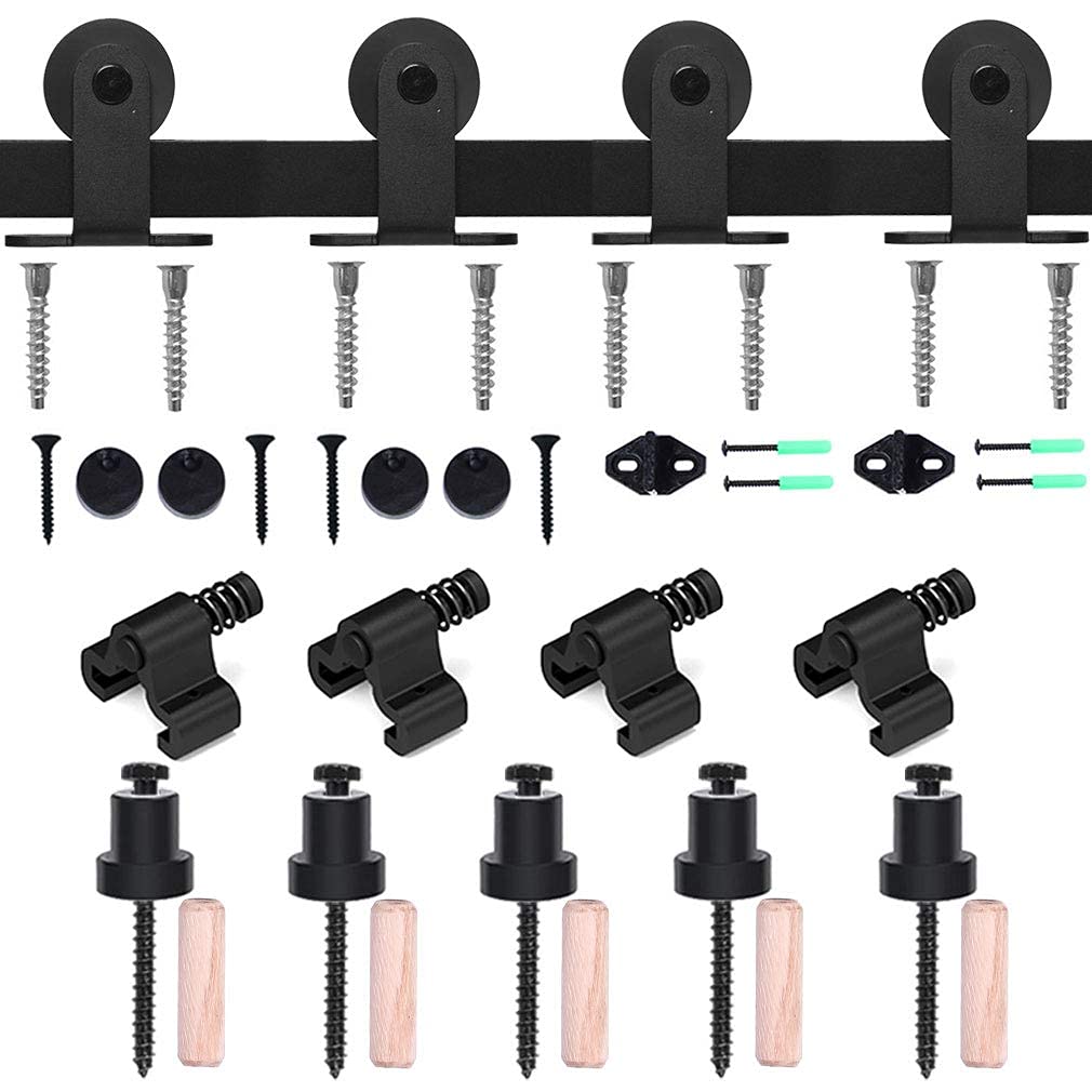 WOLFBIRD 12FT Sliding Door Hardware Closet Kit for Double Wood Doors, Steel T Roller Kit, Sliding Door Track System