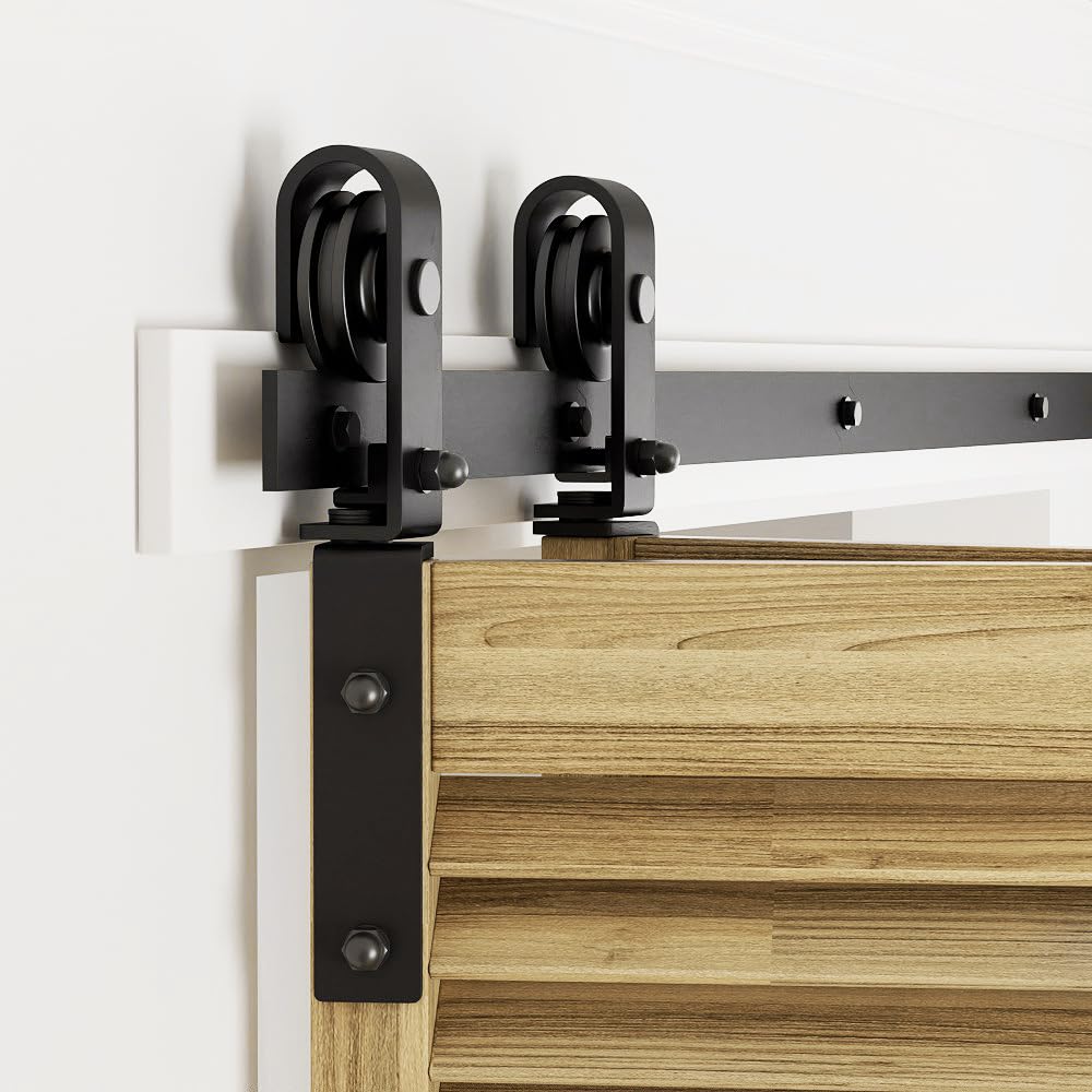 WOLFBIRD 107CM/3.5FT Bifold Schiebetürbeschlag Schiebetürsystem Schiebetür Komplettset Schwarz für 2 Holztür 51cm Breit