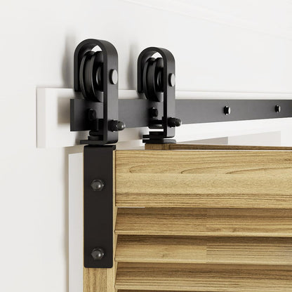 WOLFBIRD 107CM/3.5FT Bifold Schiebetürbeschlag Schiebetürsystem Schiebetür Komplettset Schwarz für 2 Holztür 51cm Breit