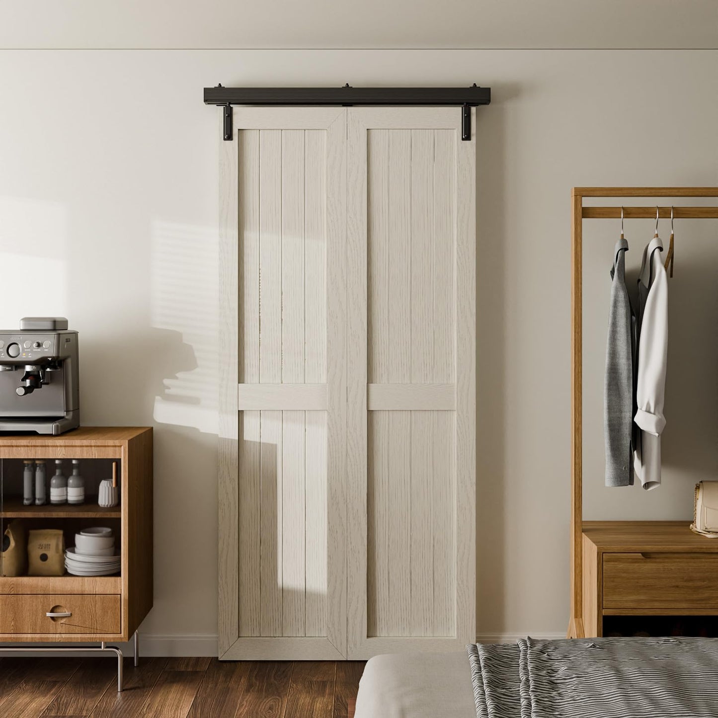 WOLFBIRD 0.9 m / 3 ft Bifold Sliding Door Fitting for One-Sided Fitting System, Box Track Suitable for 2 Doors with a Total Width of 92 cm (Without Door Panels)