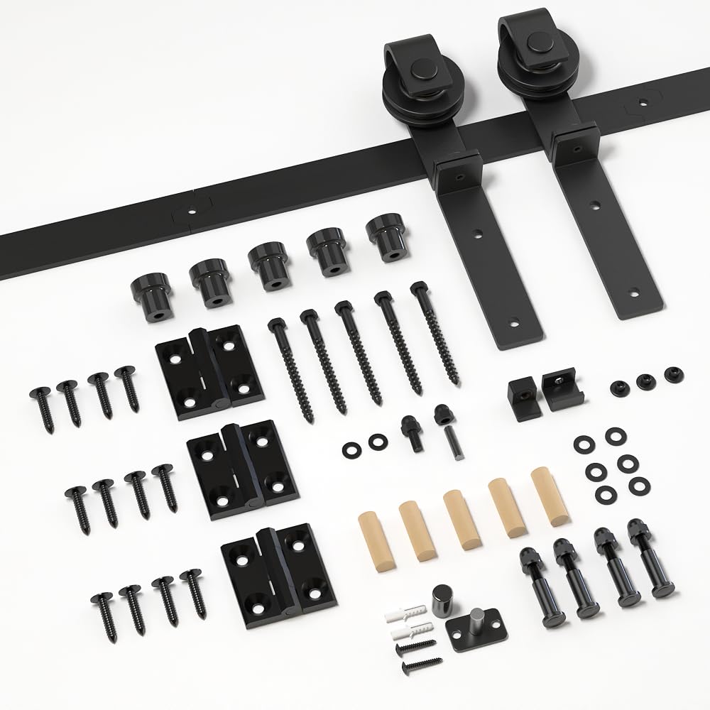 WOLFBIRD 120CM/4FT Bi-Folding Sliding Barn Door Hardware Kit, Heavy Duty Sturdy Barn Door Track Set, Smoothly and Quietly, Fits 2 Doors (No Door)