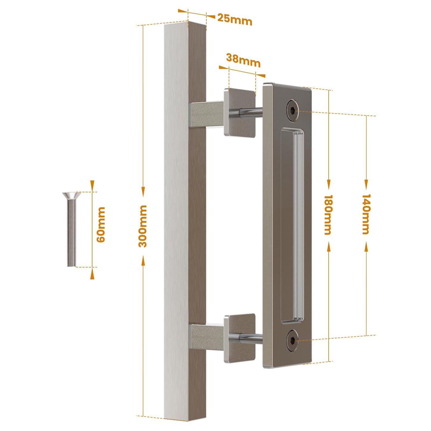 WOLFBIRD 30CM Scheunentorgriff Schiebetür zieht-Griff Rostfreier Stahl Doppelseitige Eingebettet Silber