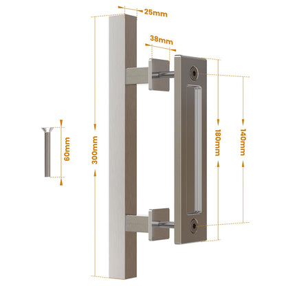 WOLFBIRD 30CM Scheunentorgriff Schiebetür zieht-Griff Rostfreier Stahl Doppelseitige Eingebettet Silber